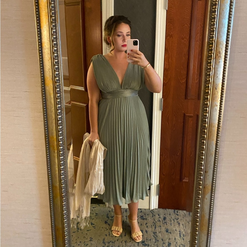 ASOS Design Green Pleated Dress Size 12